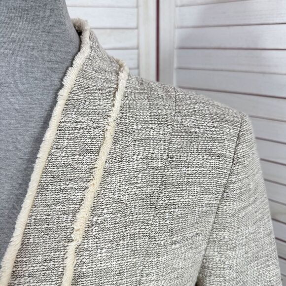 H&M Fringed Tweed Long Line Blazer Jacket Tan 10 - Picture 7 of 16